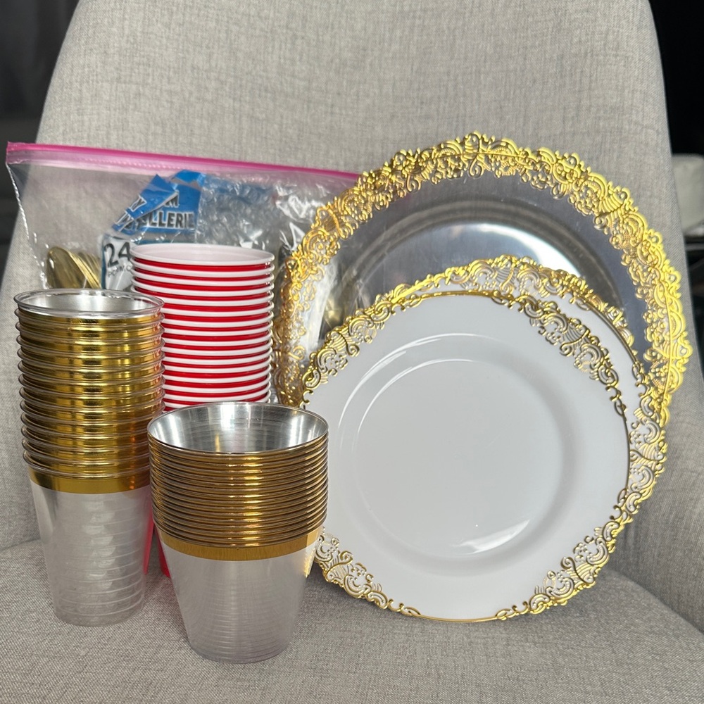 Elegant Gold and Silver Party Tableware Set